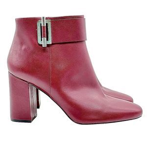 Michael Kors Gloria Block Heel Leather Ankle Bootie Maroon NEW W/O BOX